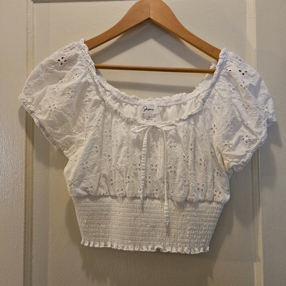 Cropped white peasant top